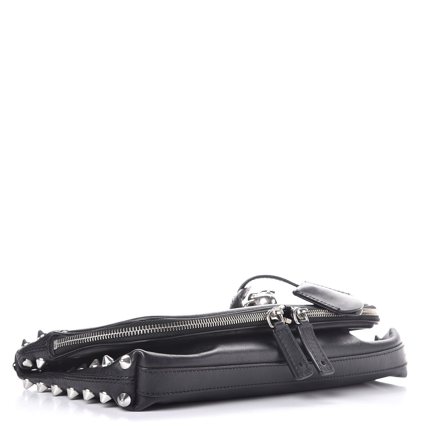 Calfskin Studded Padlock Skull Clutch Black