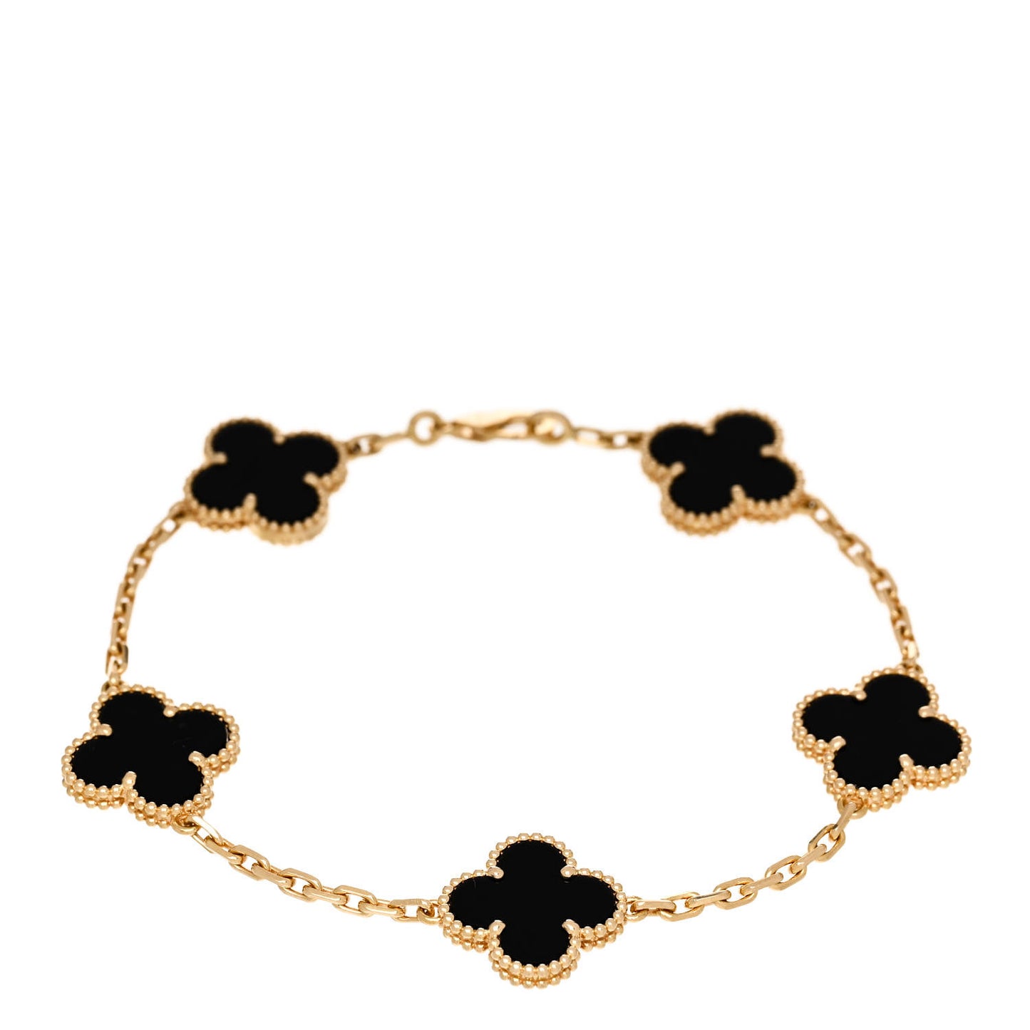 18K Yellow Gold Black Onyx 5 Motifs Vintage Alhambra Bracelet