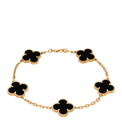 Van Cleef & Arpels 18K Yellow Gold Black Onyx 5 Motifs Vintage Alhambra Bracelet 1 of 4