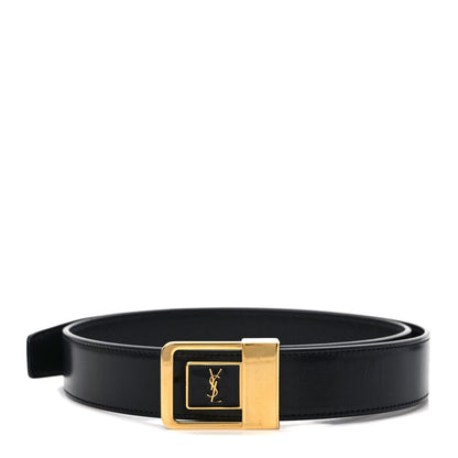 Saint Laurent Smooth Calfskin Monogram Square Buckle Belt 80 32 Black 1 of 5