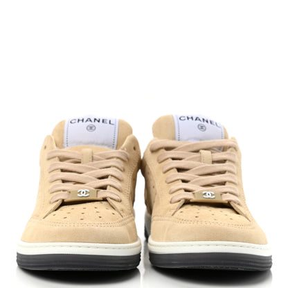 Chanel Suede Calfskin Logo Sneakers 36 Beige 2 of 8