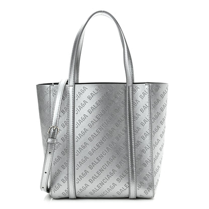 Balenciaga Metallic Calfskin Logo Perforated XXS Everyday Tote New Silver 1 of 14