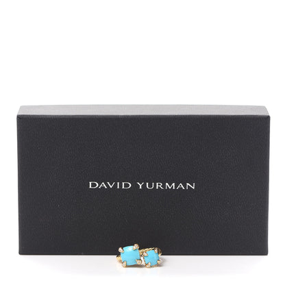 David Yurman 18K Yellow Gold Diamond Turquoise Chatelaine Bypass Ring 50 5.5 5 of 5