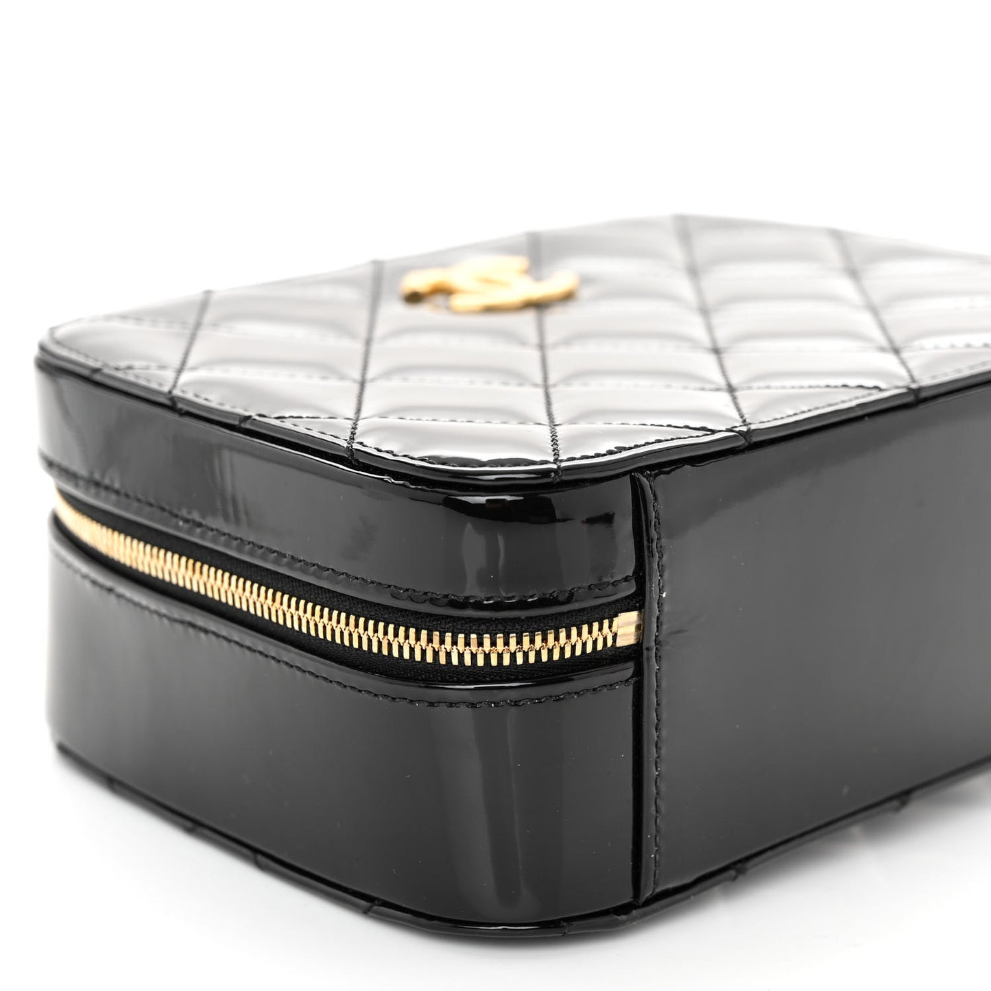 Patent Quilted Top Handle Small Vanity Case Black