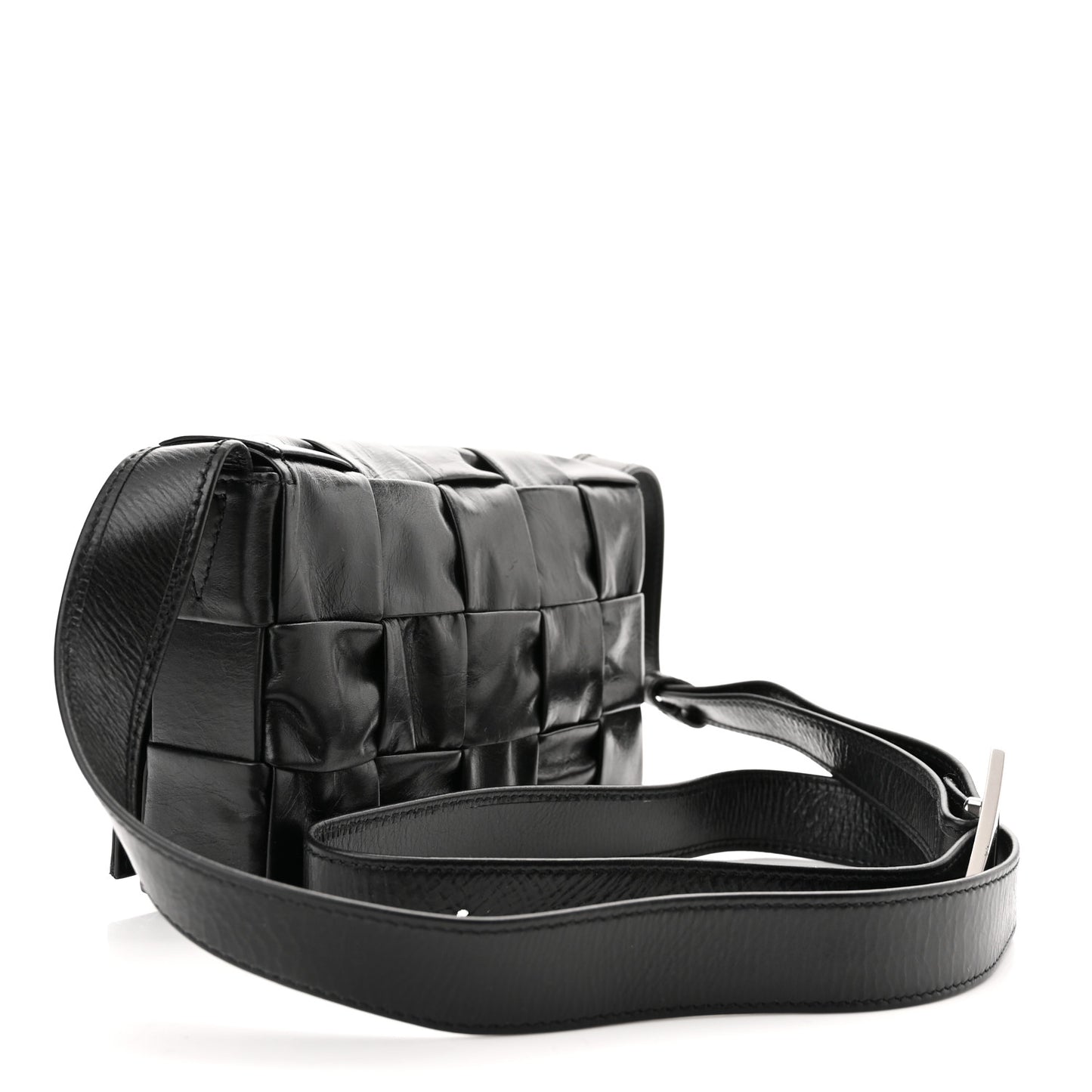 Paper Calfskin Maxi Intreccio Cassette Crossbody Bag Black