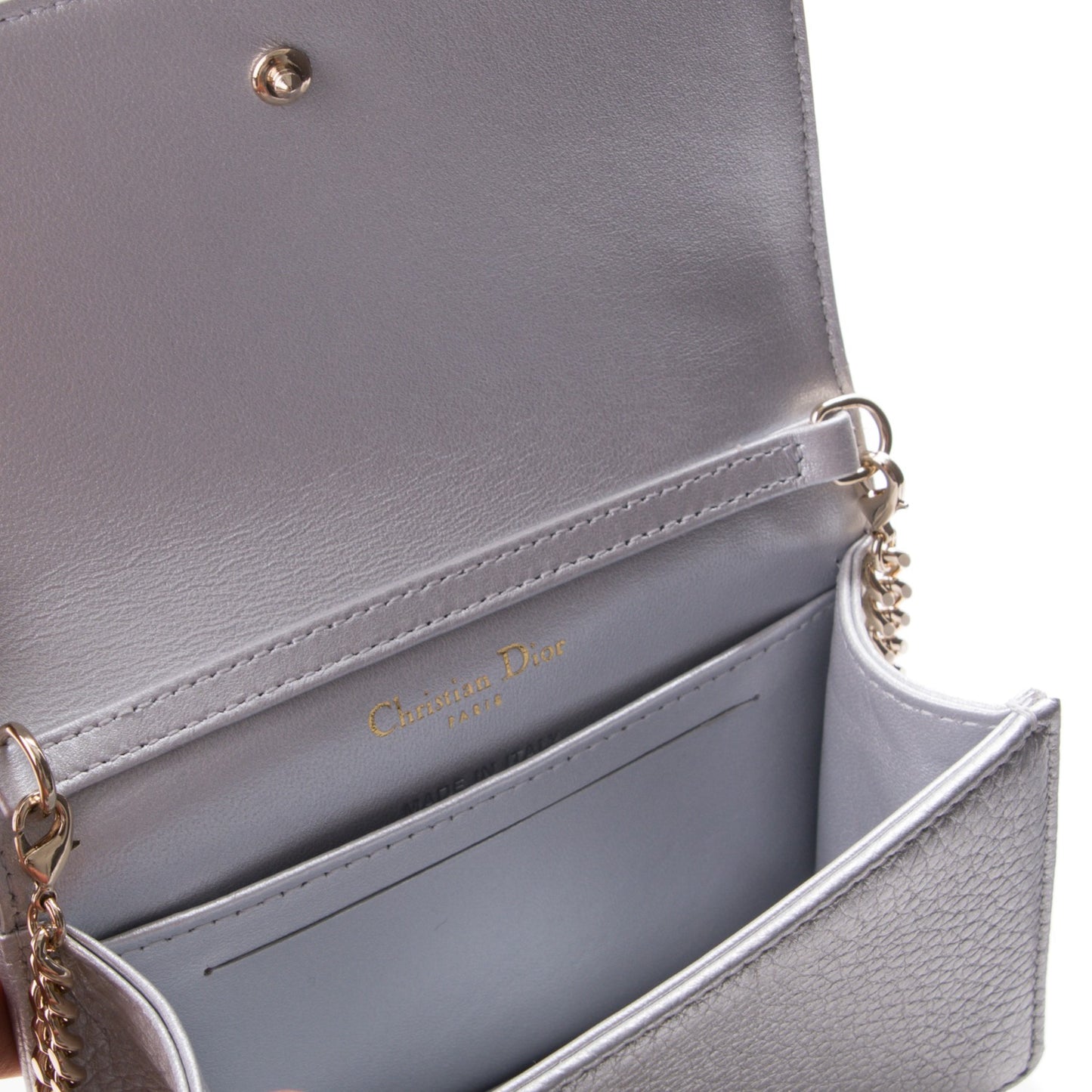 Metallic Grained Calfskin Baby Diorama Flap Bag Silver