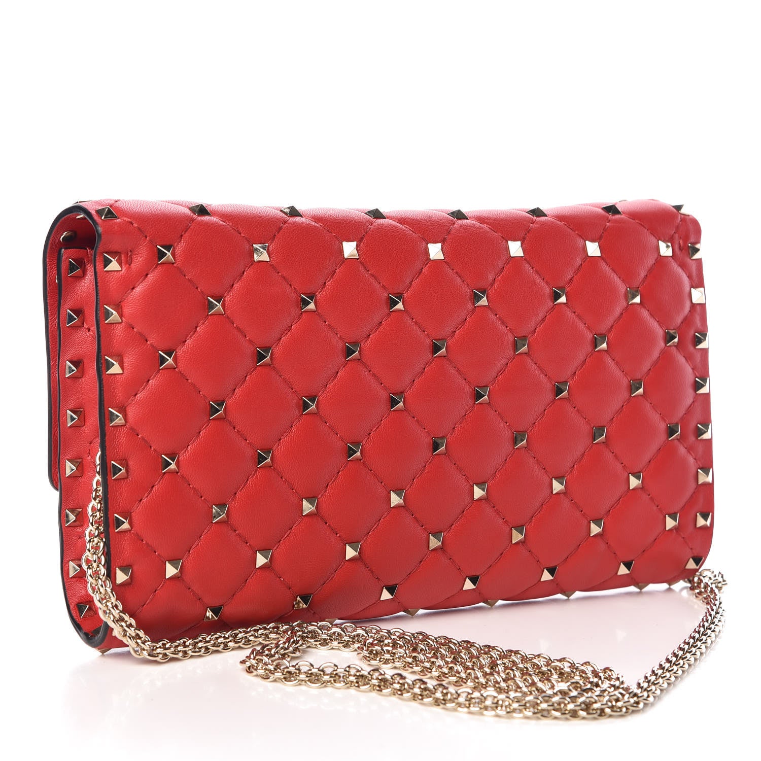 Valentino Garavani Lambskin Rockstud Spike Wallet on Chain Red 3 of 6
