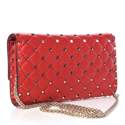 Valentino Garavani Lambskin Rockstud Spike Wallet on Chain Red 3 of 6