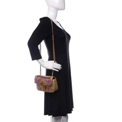 Gucci Metallic Calfskin Matelasse Mini GG Marmont Shoulder Bag Gold Pink 2 of 10