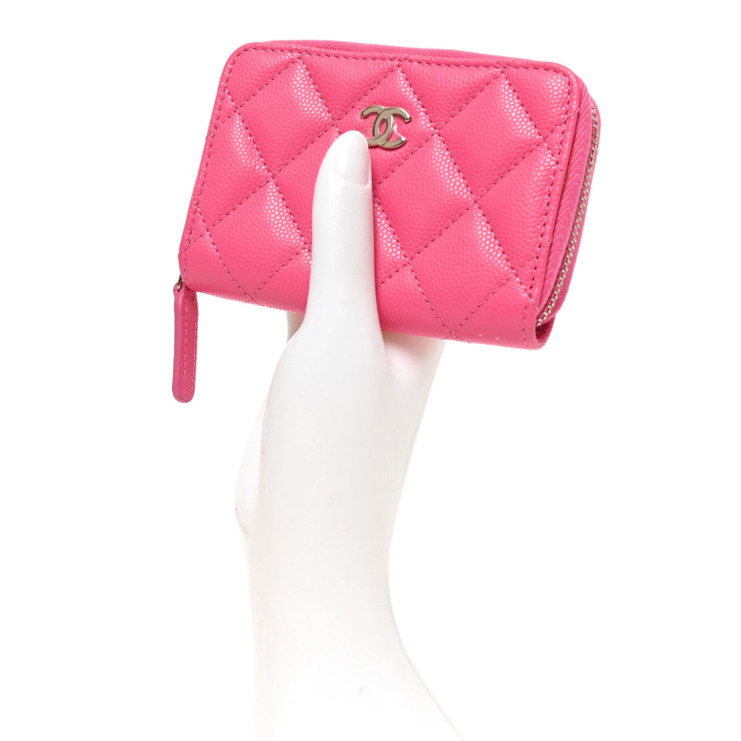 Caviar Quilted Zip Coin Purse Pink