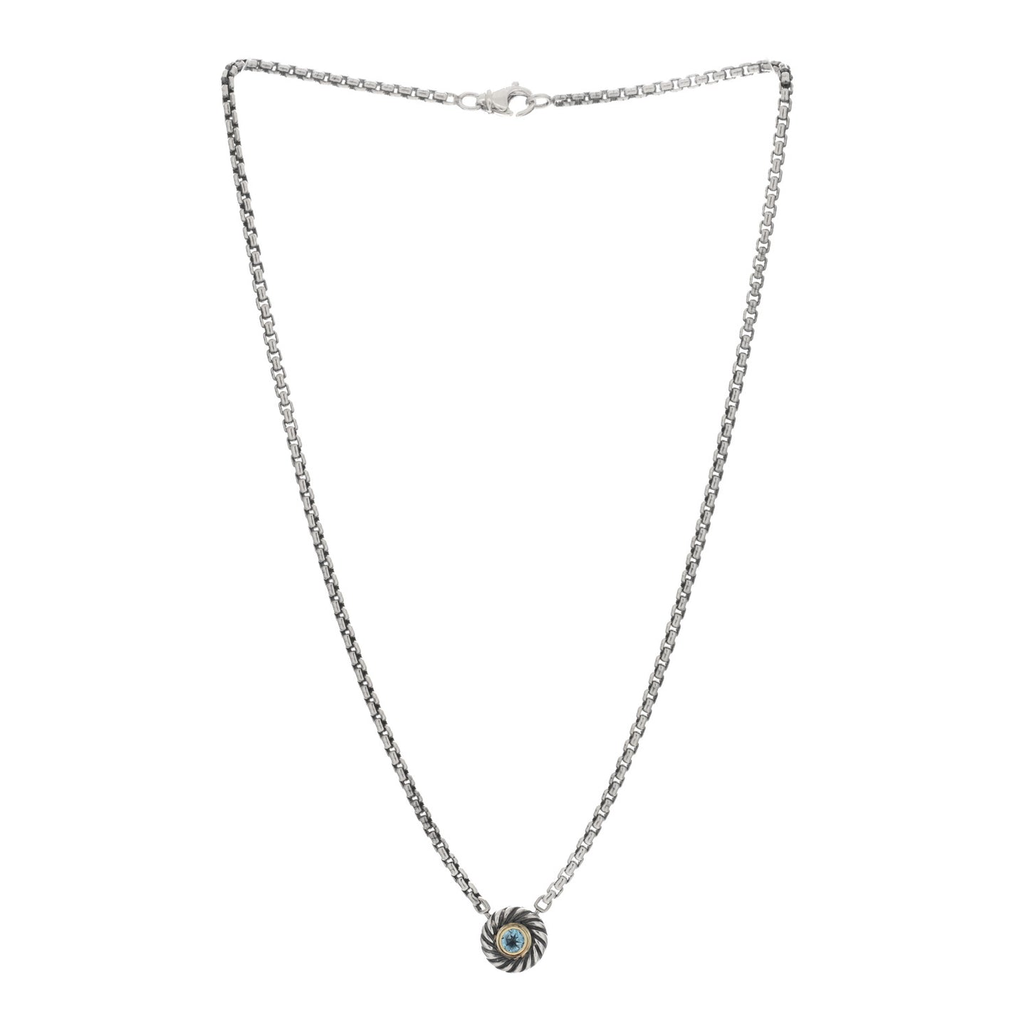 Sterling Silver 18K Yellow Gold Blue Topaz 12mm Cookie Pendant Necklace