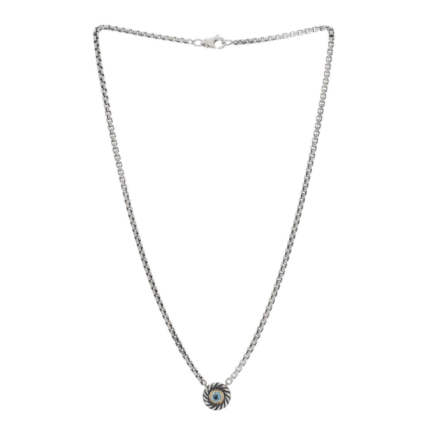 David Yurman Sterling Silver 18K Yellow Gold Blue Topaz 12mm Cookie Pendant Necklace 2 of 4