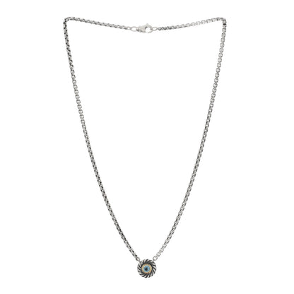David Yurman Sterling Silver 18K Yellow Gold Blue Topaz 12mm Cookie Pendant Necklace 2 of 4