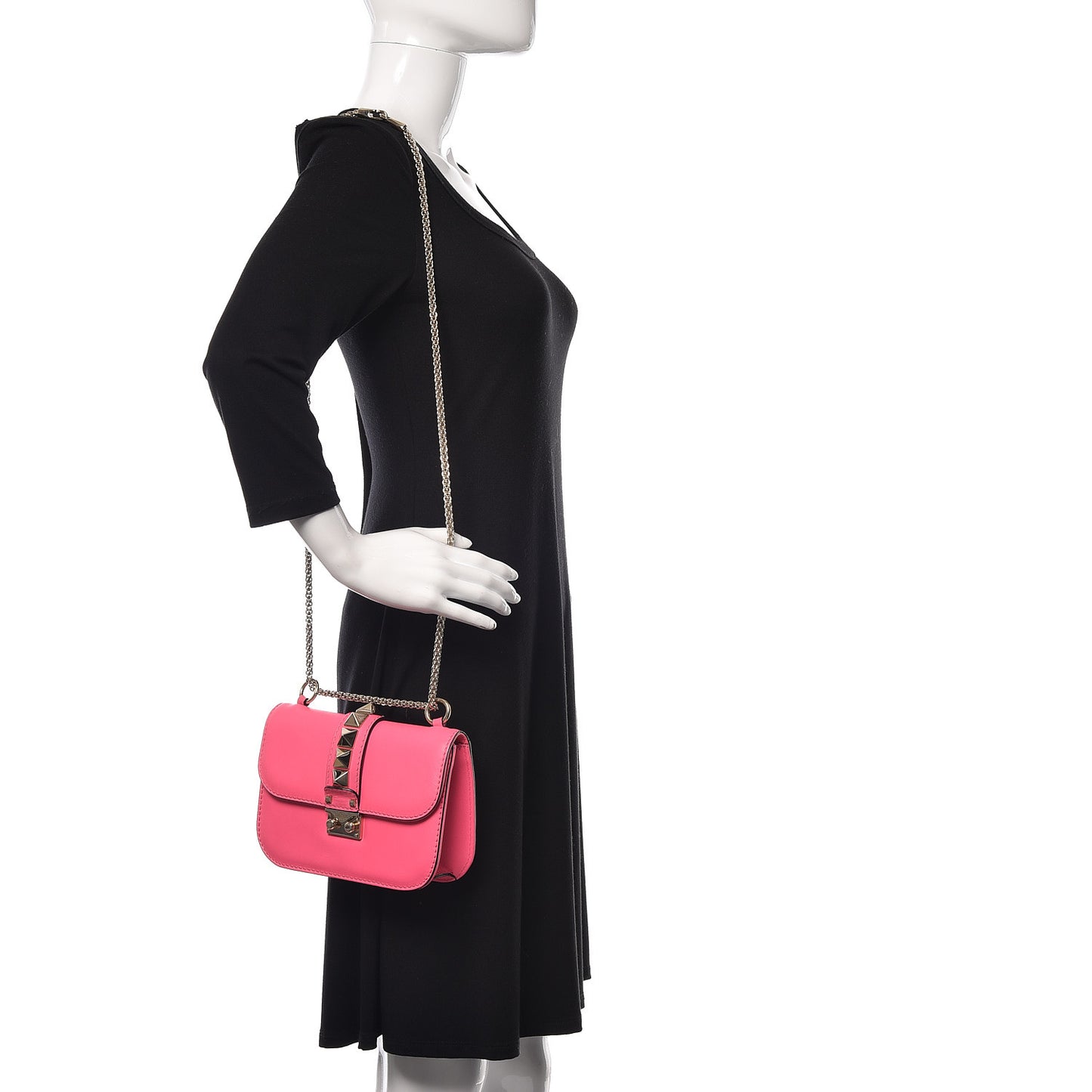 Vitello Small Glam Lock Rockstud Flap Framboise