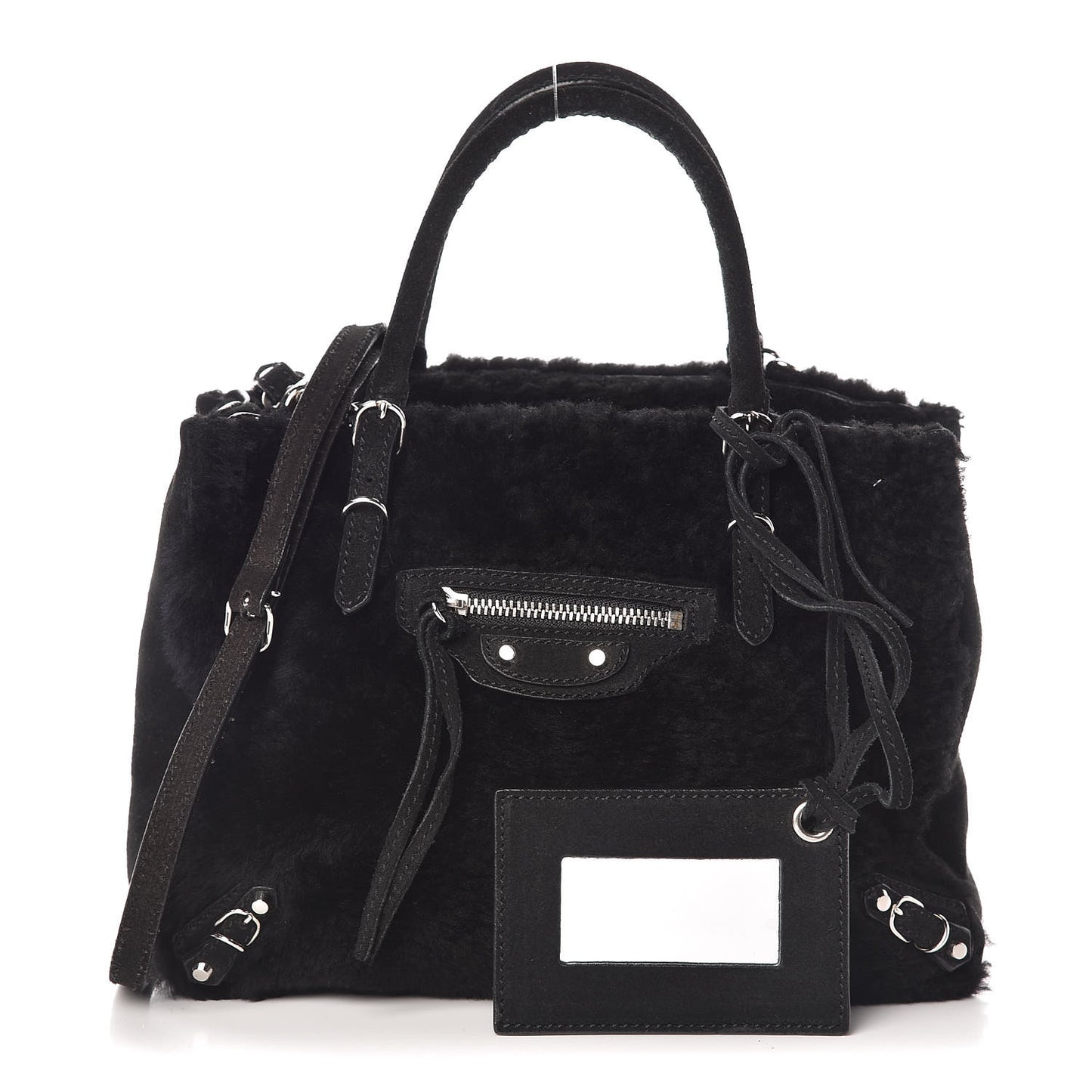 Shearling Suede Classic Silver Hardware Papier Mini A4 Tote Black