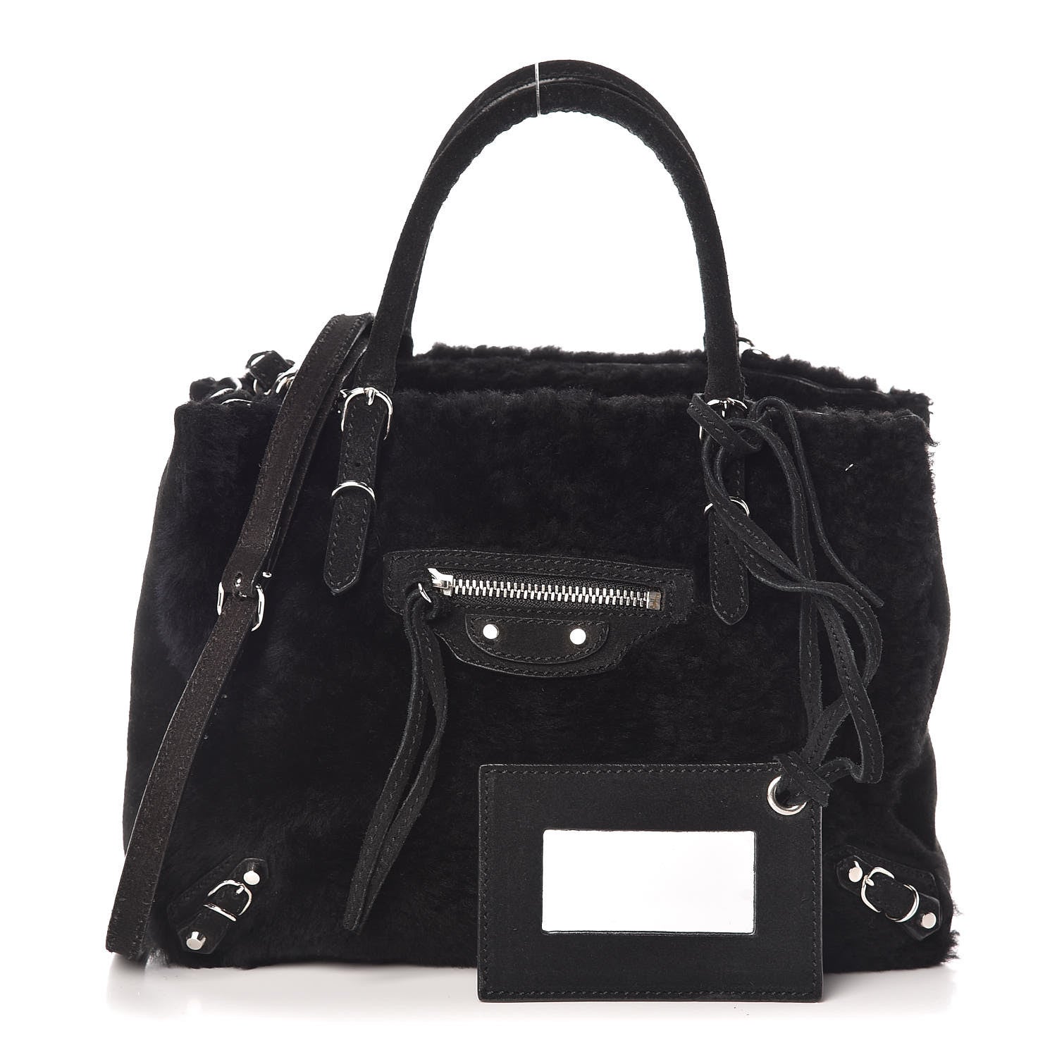 Balenciaga Shearling Suede Classic Silver Hardware Papier Mini A4 Tote Black 1 of 9