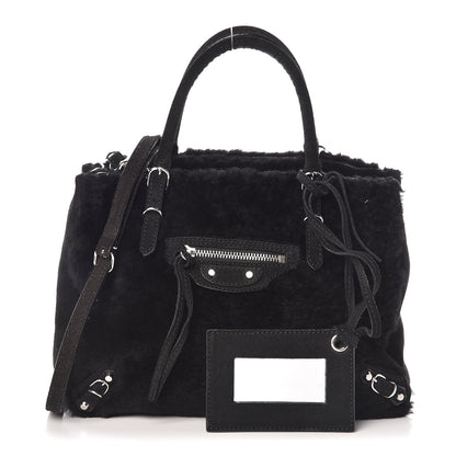 Balenciaga Shearling Suede Classic Silver Hardware Papier Mini A4 Tote Black 1 of 9
