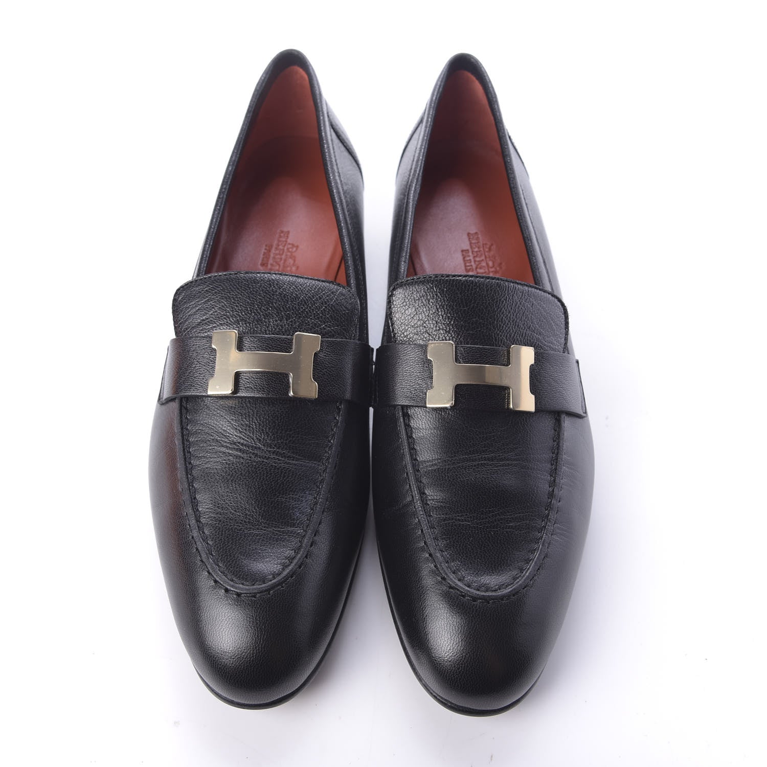 Hermes Goatskin Paris Loafers 38.5 Black 6 of 11