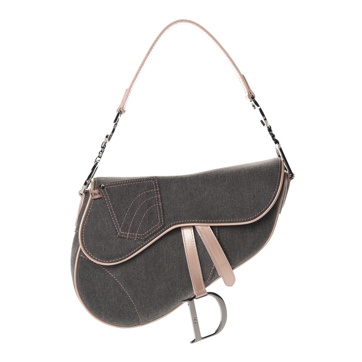 Christian Dior Patent Denim Jeans Saddle Bag Grey Pink 1 of 13