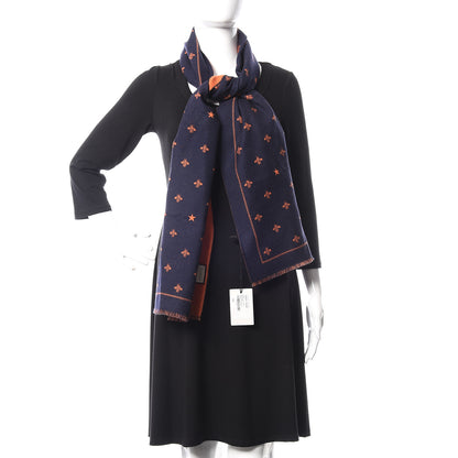 Gucci Wool Bee Costel Scarf Midnight Blue Orange 2 of 5
