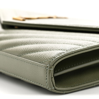 Saint Laurent Grain De Poudre Matelasse Chevron Monogram Chain Wallet Light Sage 10 of 10