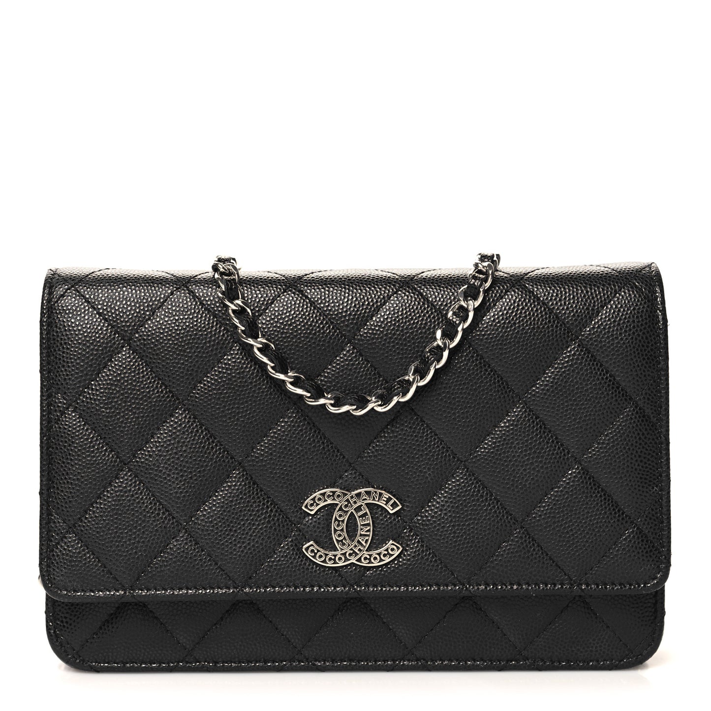Caviar Quilted CC Logo Wallet on Chain WOC Black