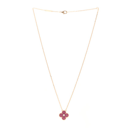 Van Cleef & Arpels 18K Rose Gold Diamond Rhodonite Vintage Alhambra Pendant Necklace 3 of 5