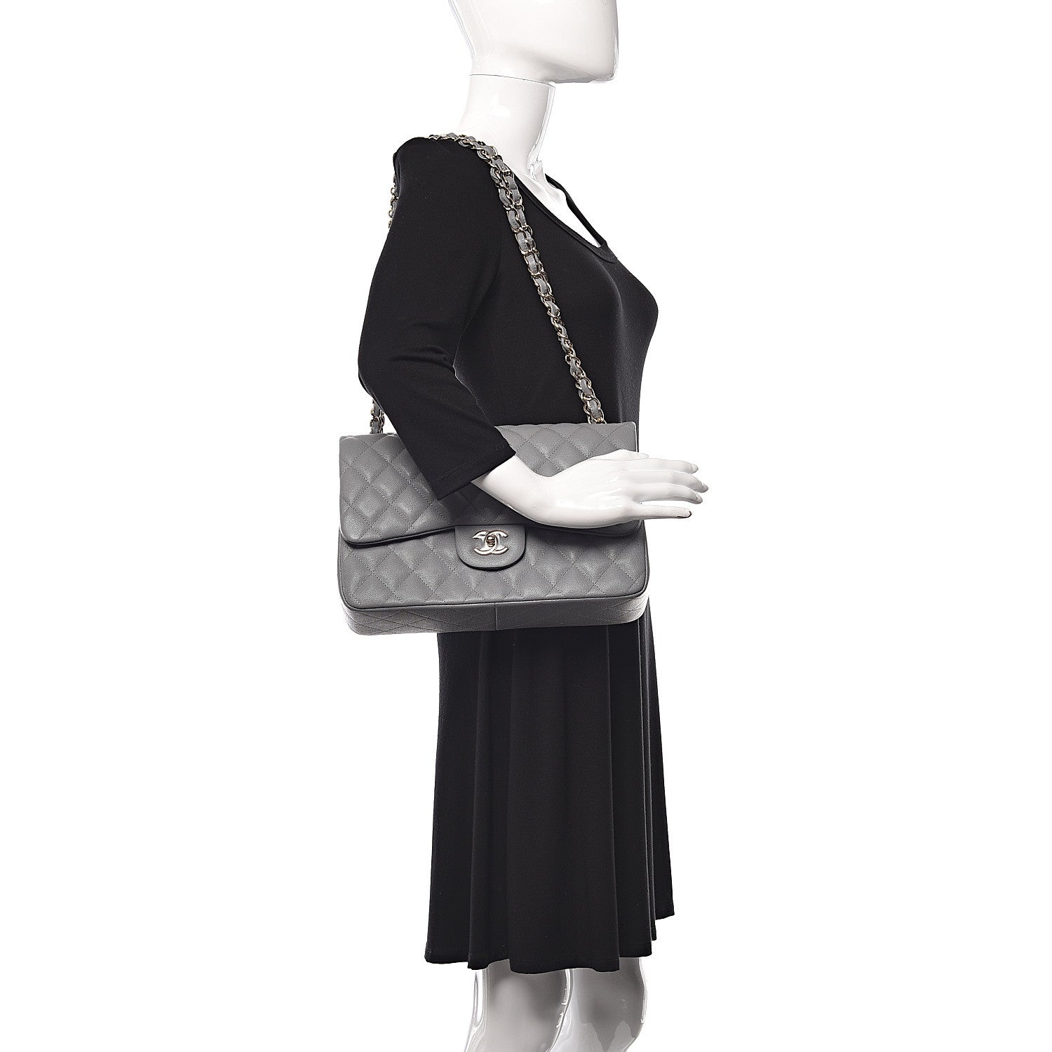 Chanel Caviar Quilted Jumbo Double Flap Light Grey 2 of 12