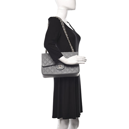 Chanel Caviar Quilted Jumbo Double Flap Light Grey 2 of 12
