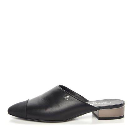 Chanel Lambskin Grosgrain Cap Toe Mules 36.5 Black 1 of 9
