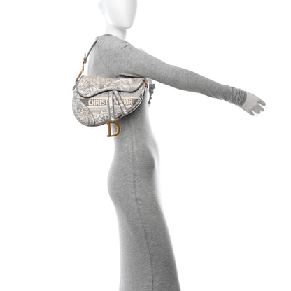 Christian Dior Canvas Embroidered Toile de Jouy Saddle Bag Gray 2 of 11