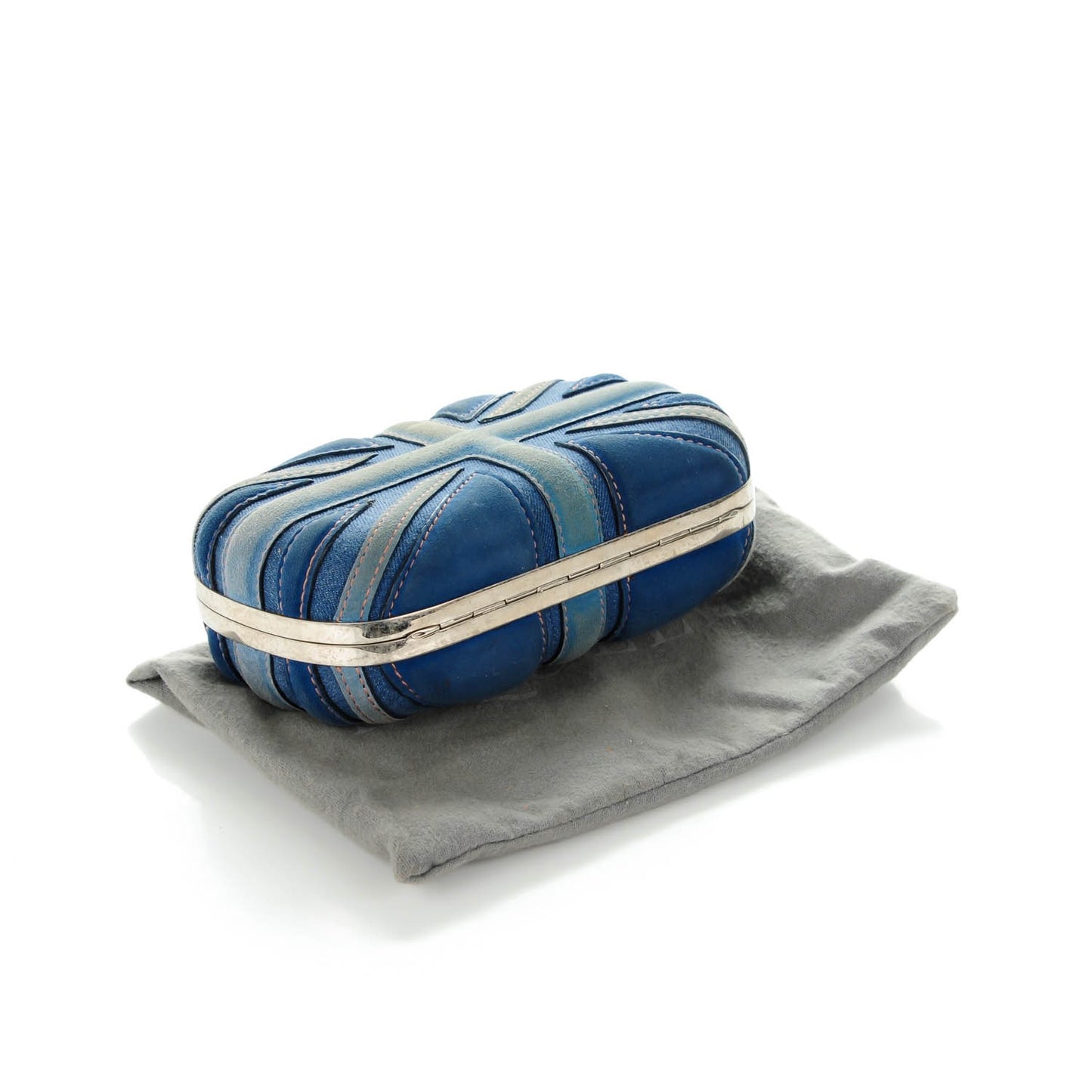 Suede Denim Britannia Skull Box Clutch Blue