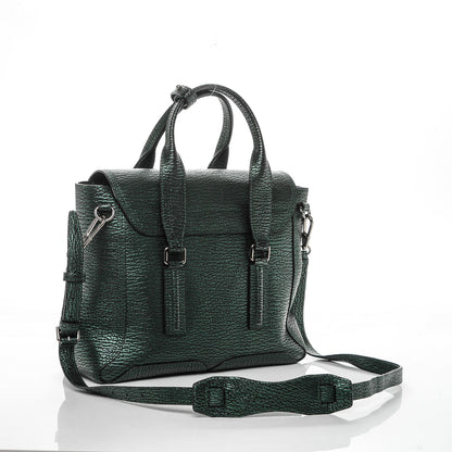 3.1 Phillip Lim 3.1 Metallic Textured Calfskin Medium Pashli Satchel Green 3 of 7