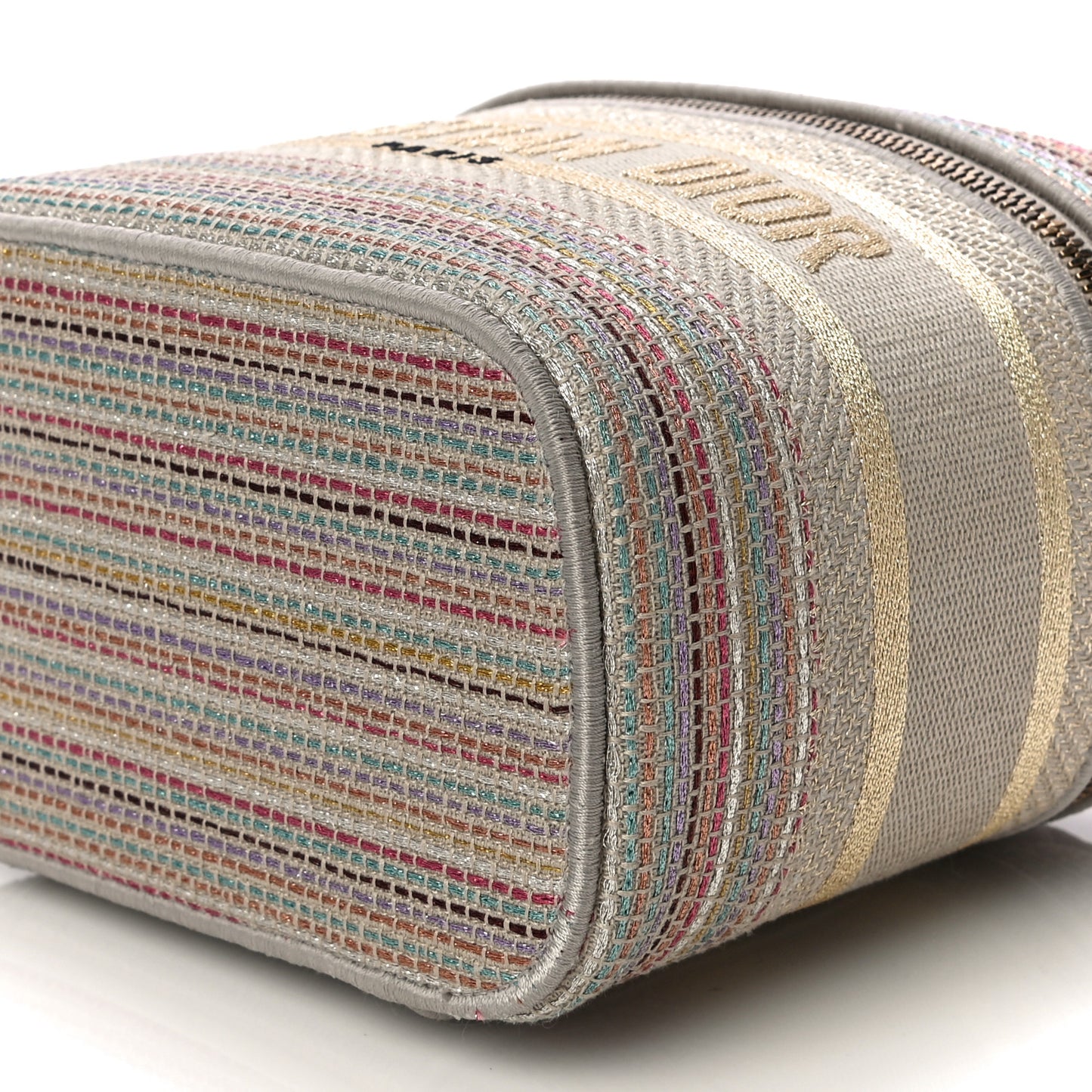 Canvas Embroidered Stripes Diortravel Vanity Case Multicolor