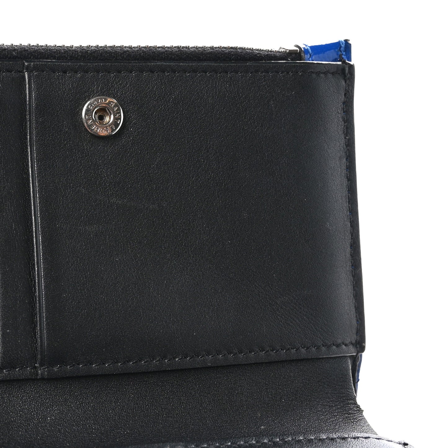 Patent Grain De Poudre Matelasse Chevron Monogram Zipped Two-Part Wallet Royal Blue