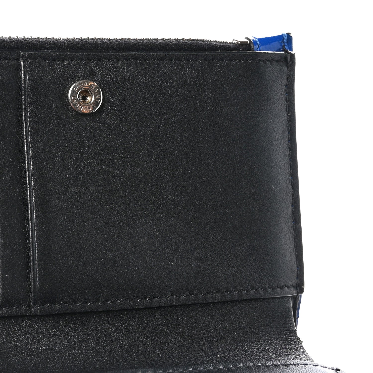 Saint Laurent Patent Grain De Poudre Matelasse Chevron Monogram Zipped Two-Part Wallet Royal Blue 10 of 10