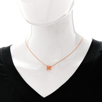 Hermes Lacquered Rose Gold Mini Pop H Pendant Necklace Orange 2 of 8