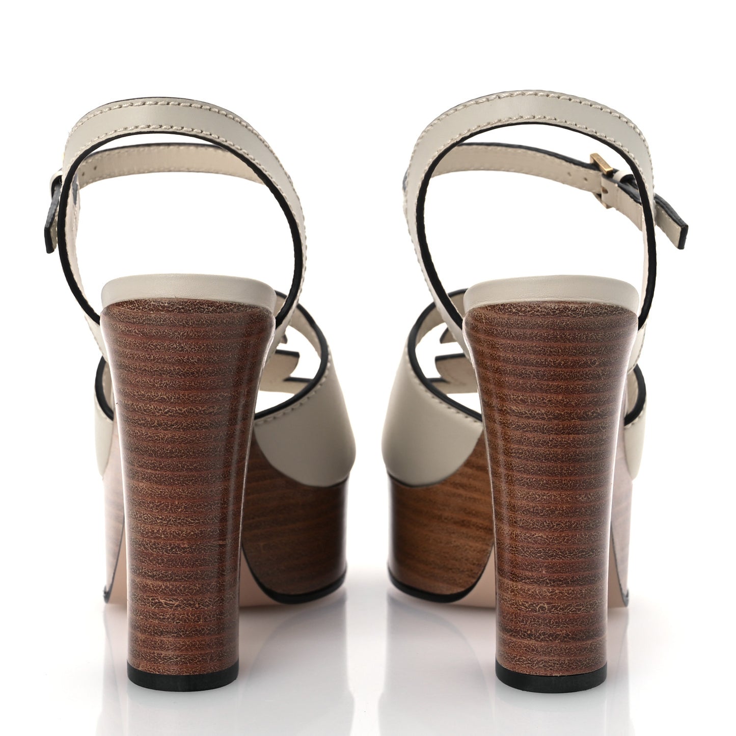 Cosmos Softy Calfskin Wooden Interlocking G Cut-Out 30/120mm Platform Sandals 36 Mystic White