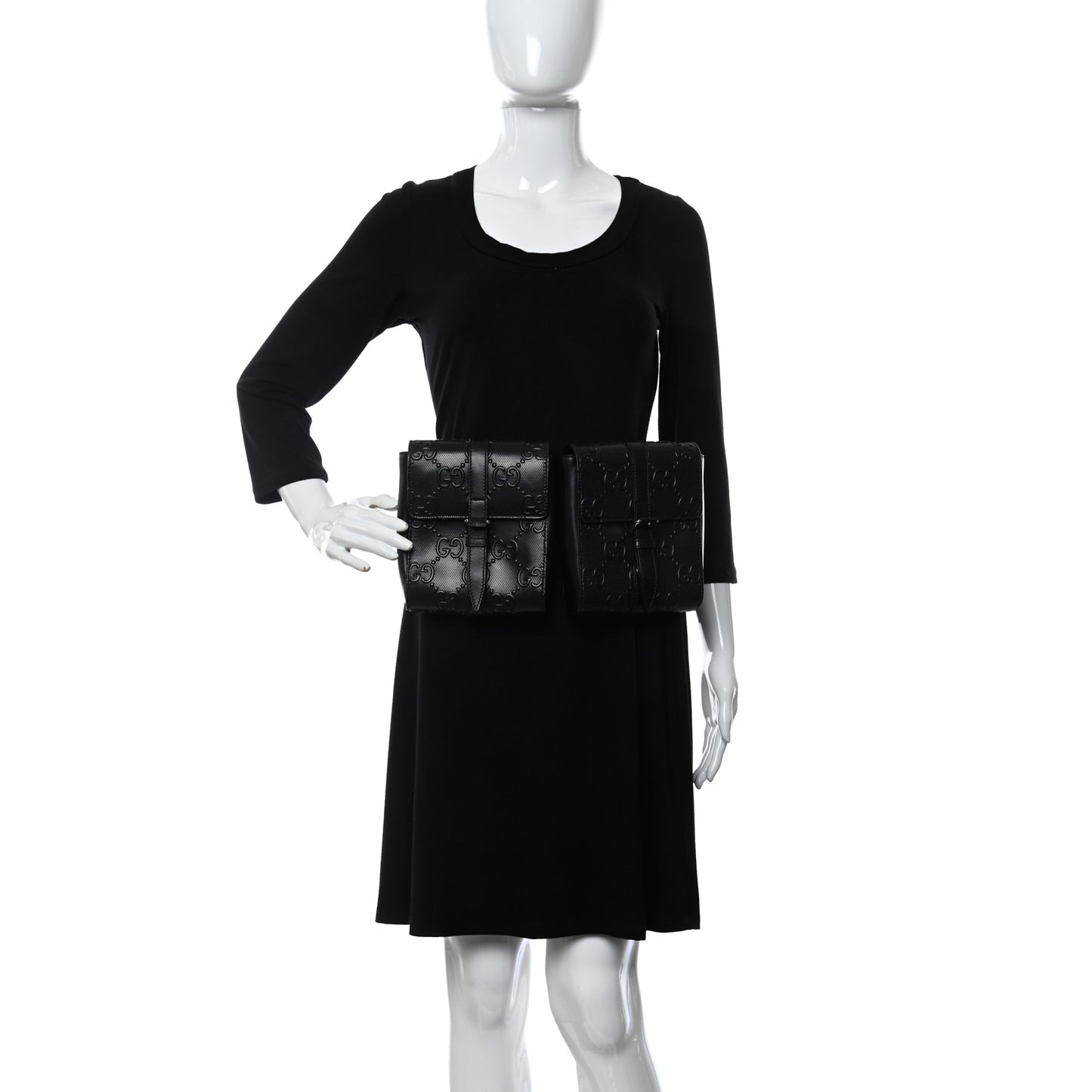 Calfskin GG Tennis Embossed 2 Detachable Pouch Belt Bag Black