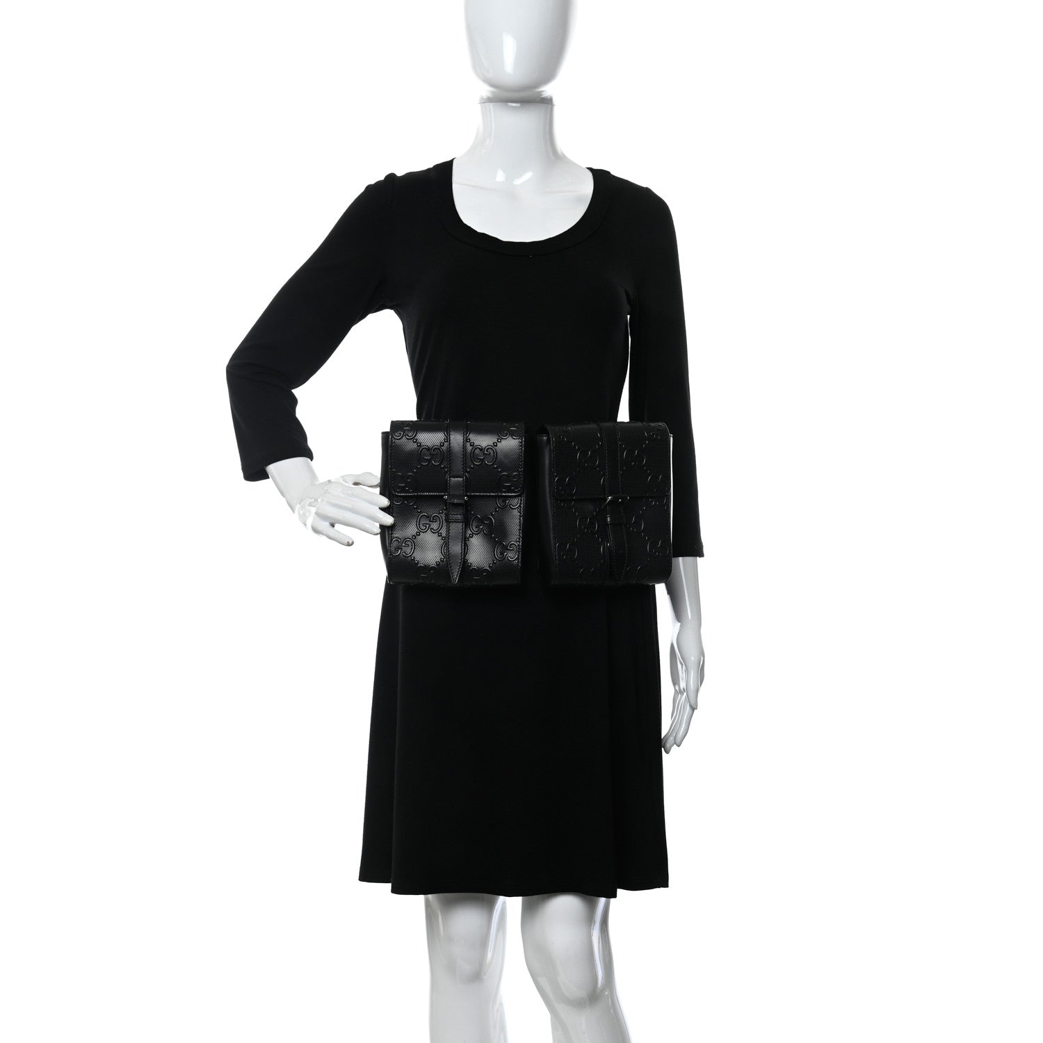 Gucci Calfskin GG Tennis Embossed 2 Detachable Pouch Belt Bag Black 2 of 11
