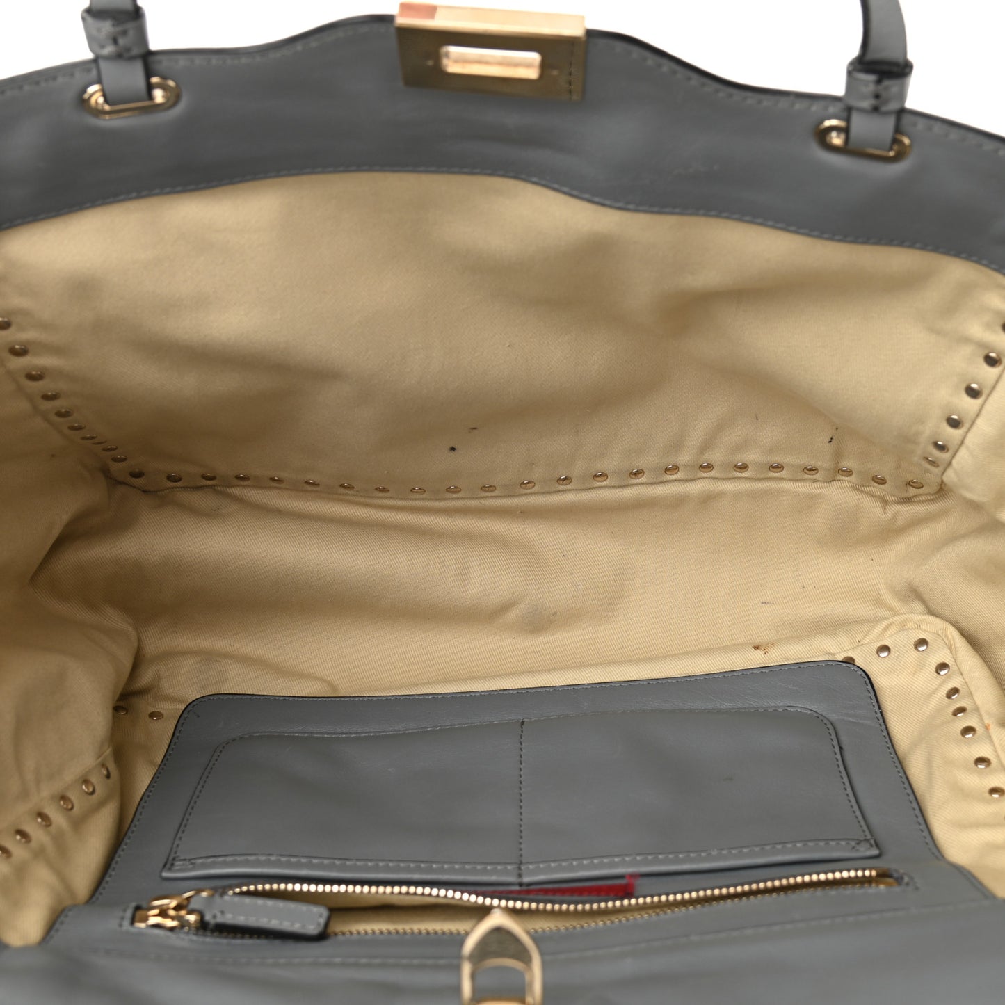 Vitello Medium Rockstud Tote Grey