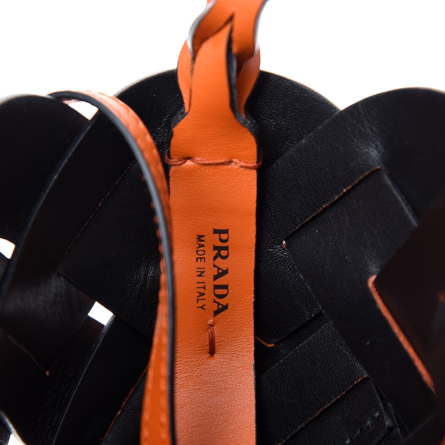 Prada Vitello Intreccio Tress Bucket Bag Papaya Black 9 of 10