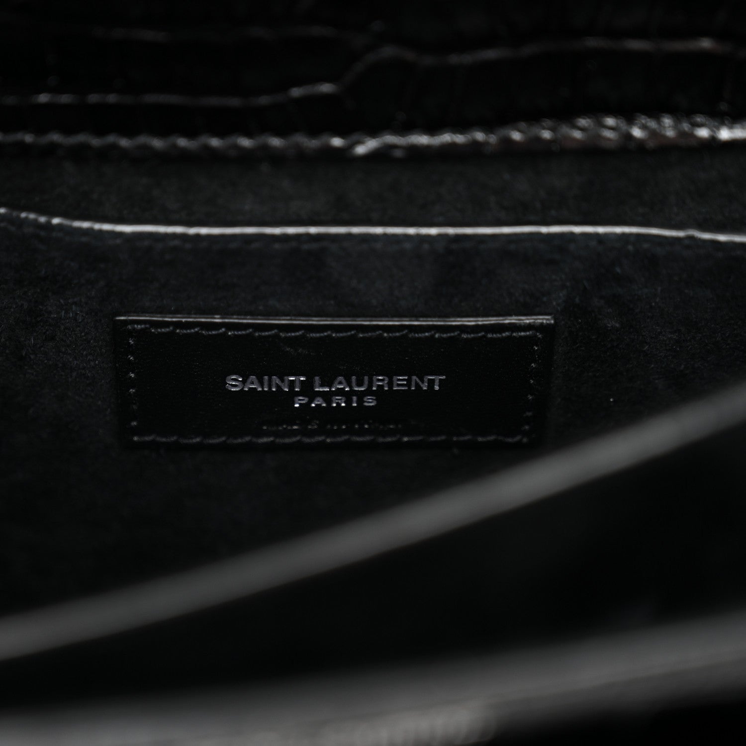 Saint Laurent Calfskin Crocodile Embossed Medium Monogram Sunset Black 6 of 13