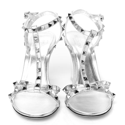 Valentino Garavani Metallic Lambskin Plexiglass Rockstud 90mm Wedge Sandals 40 Silver Transparent 2 of 7