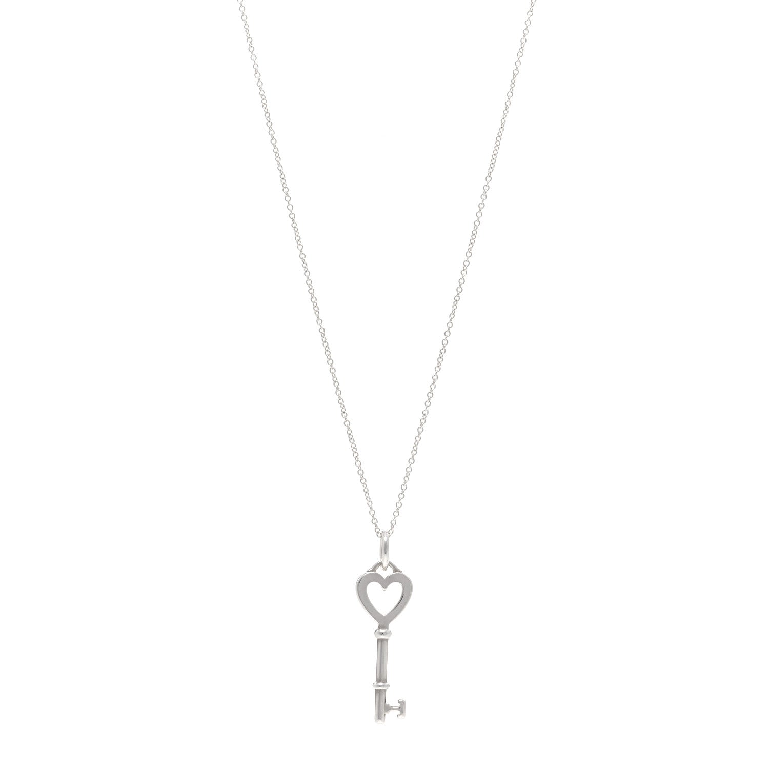 Tiffany Sterling Silver Small Heart Key Pendant Necklace 1 of 4