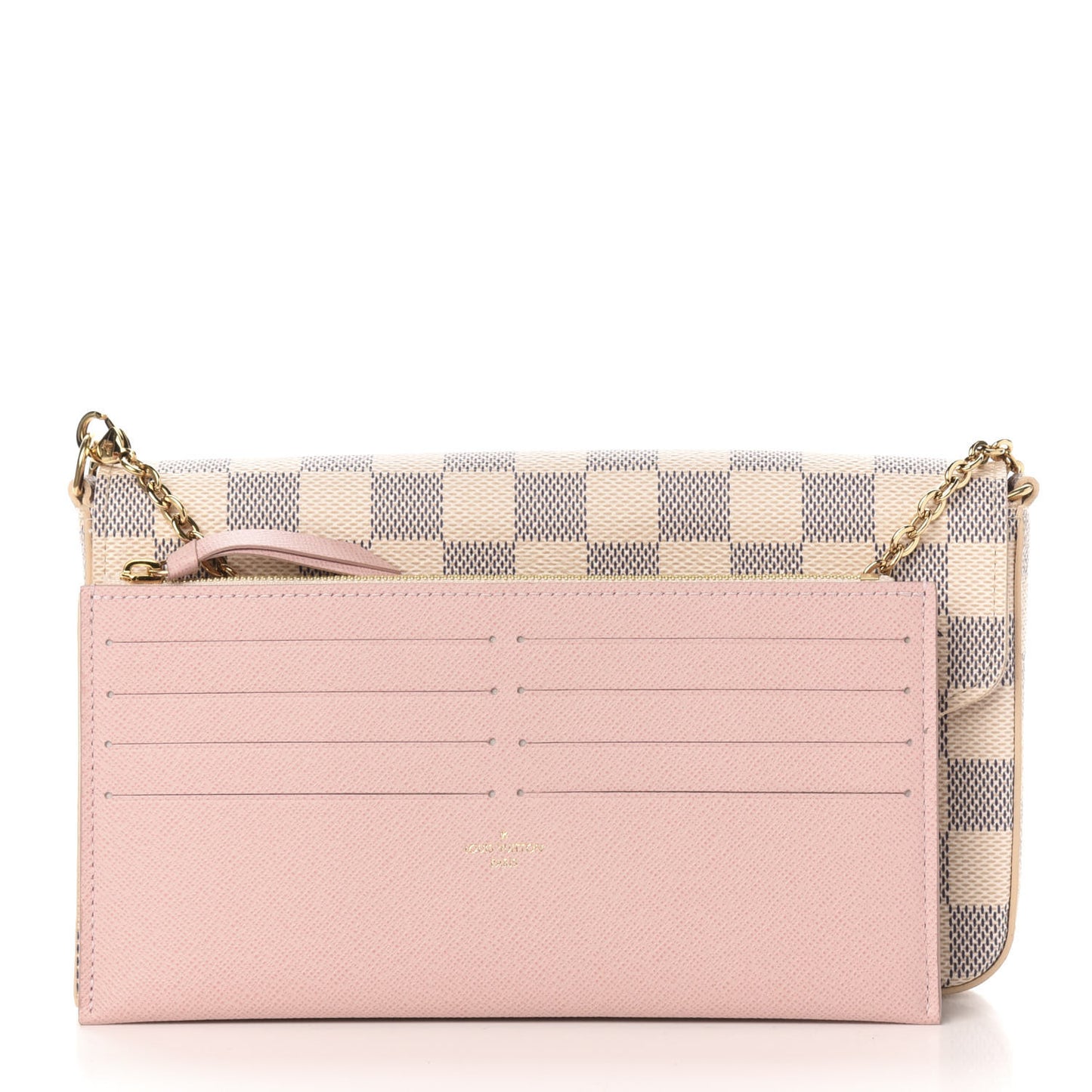 Damier Azur Pochette Felicie Chain Wallet Rose Ballerine