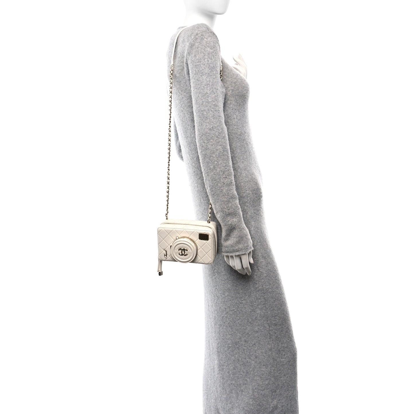 Lambskin Quilted Coco Click Bag White