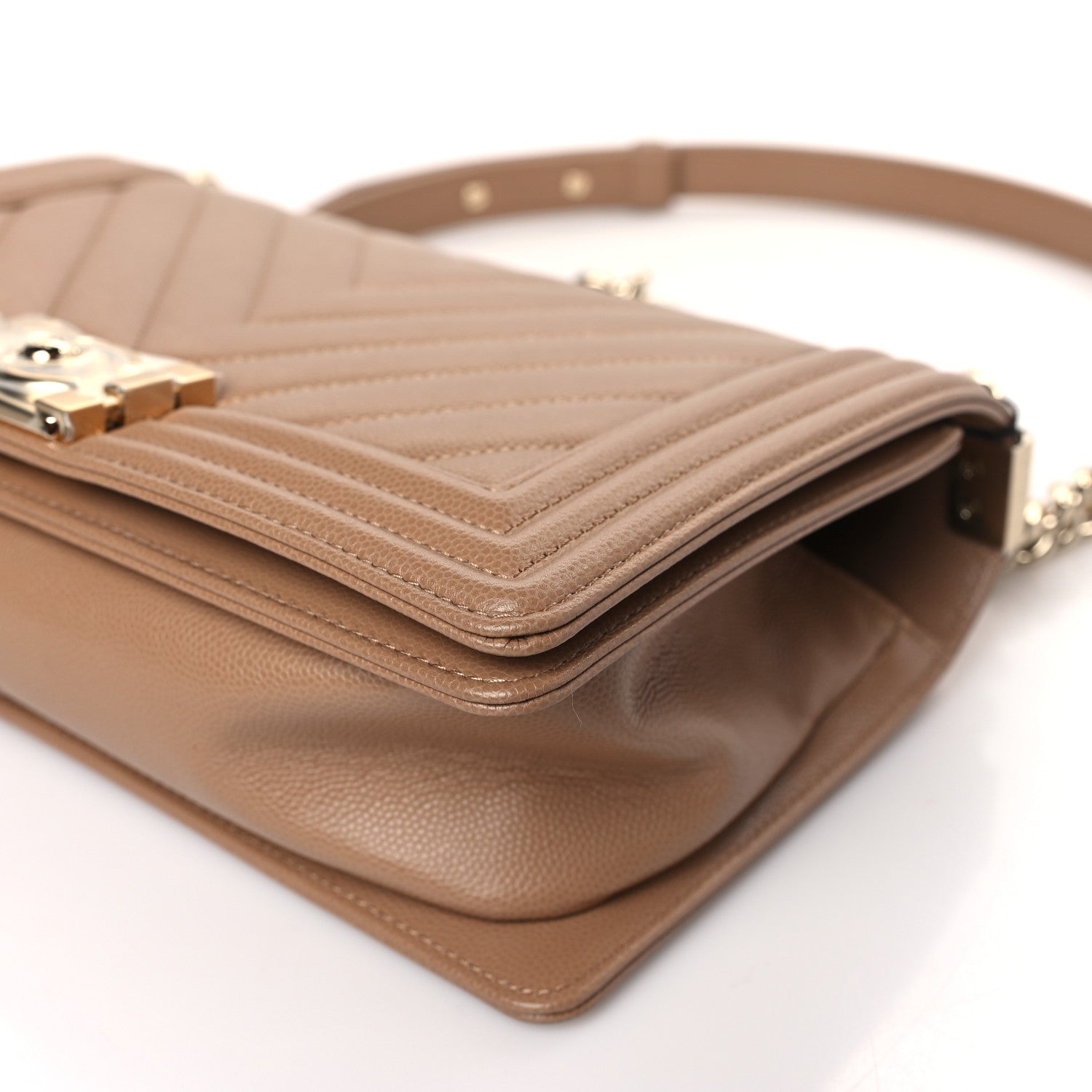 Chanel Caviar Chevron Quilted Medium Boy Flap Dark Beige 9 of 9