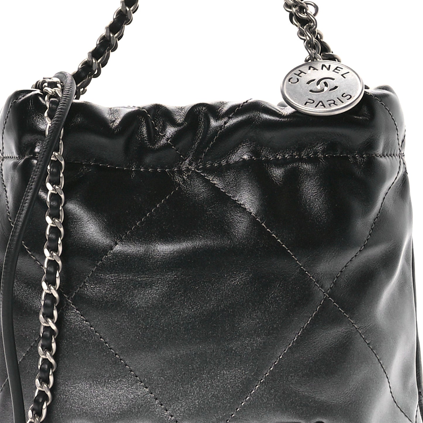 Metallic Shaded Calfskin Quilted Mini Chanel 22 Black Silver