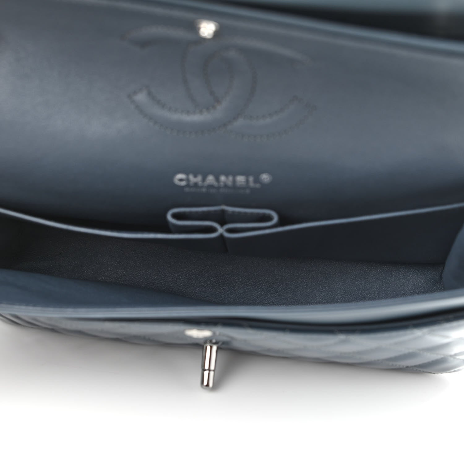 Chanel Patent Quilted Medium Double Flap Navy Blue 6 of 9